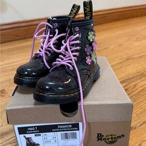 Dr. Martens Black Glitter Boots with Pink and Floral Accents